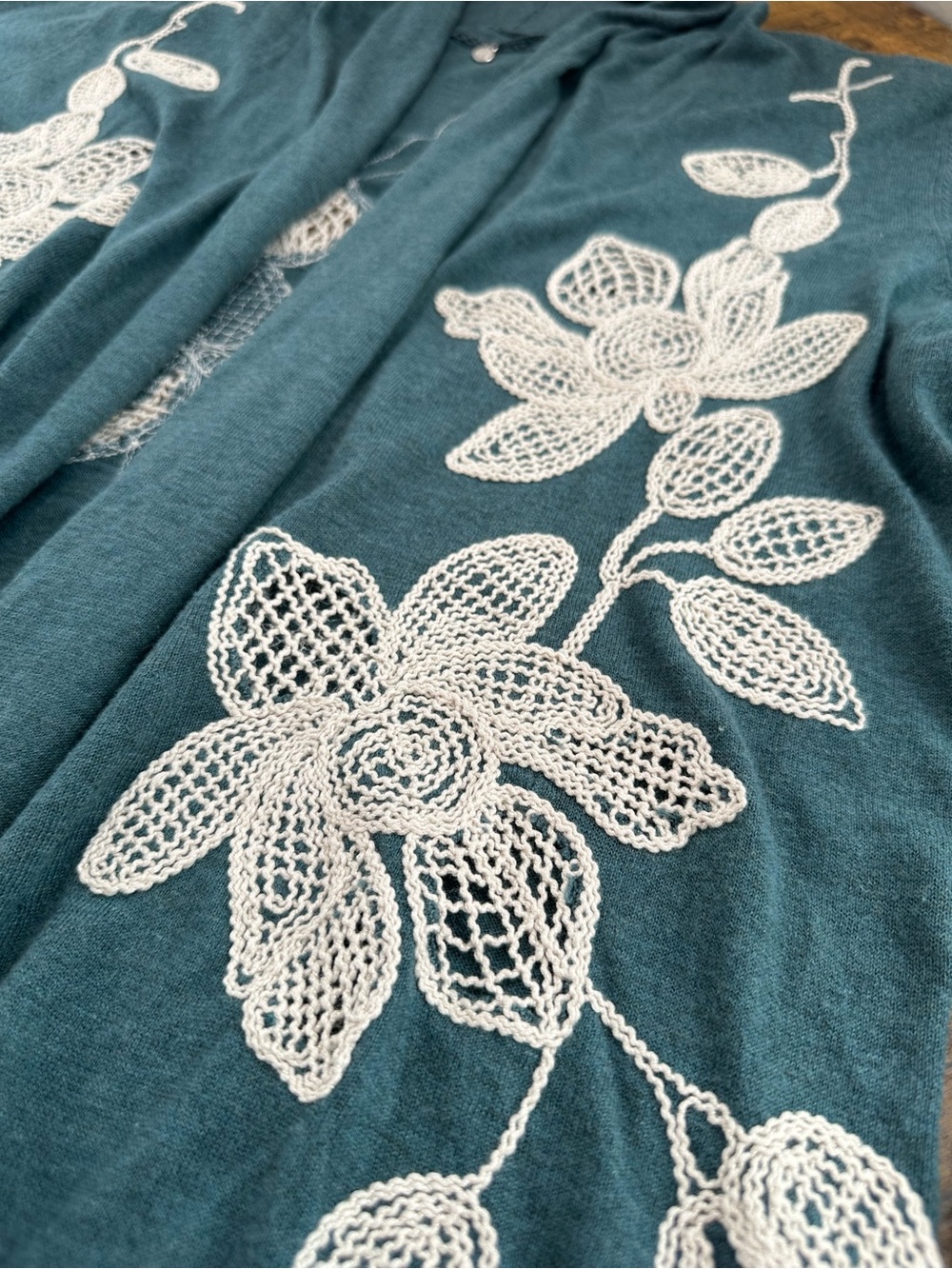 Anthropologie Knitted & Knotted Morning Petals Embroidered Open Cardigan, Large - Picture 9 of 11